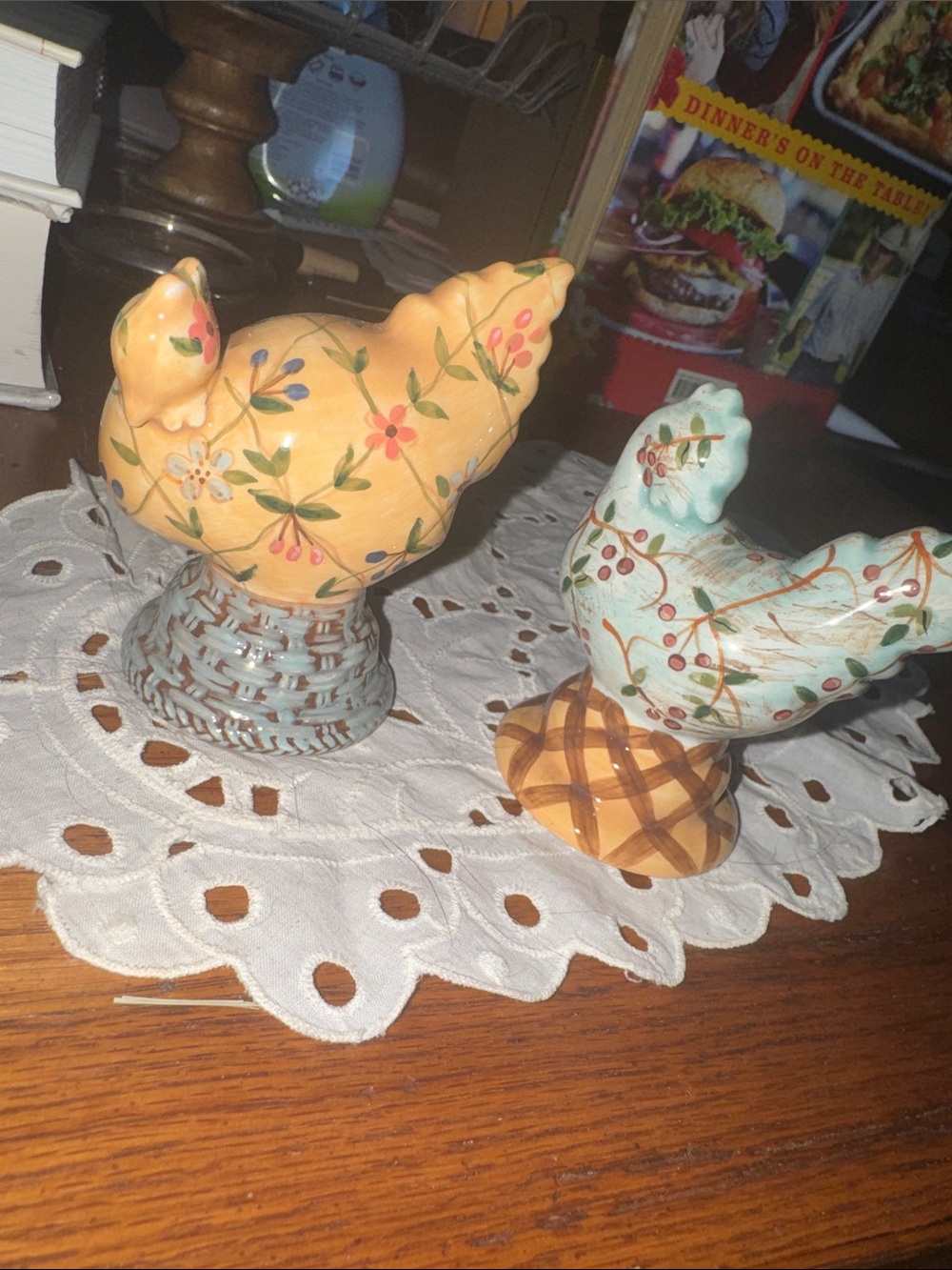 Tracy Porter for CBK Styles ceramic hen figurines, dated 2003
